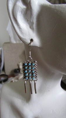 NEW NATIVE AMERICAN ZUNI (NEEDLE POINT)  TURQUOISE W/ S/S DANGLE EARRINGS/HTF