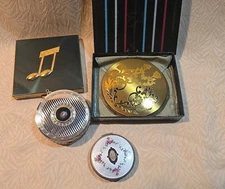 Lot Of 4 Vintage Compact Powder Cosmetic Containers Silver Gold Green Refillable
