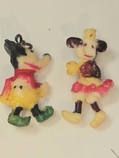 Vintage Cracker Jack Gumball Celluloid Mickey Minnie Mouse Charms Japan