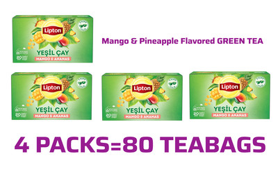80 Tea Bags, Decaffeinated Green Tea Bags, Mango Pineapple Flavor, Cold or Hot