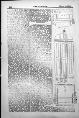 Antiker Druck neuer Personenaufzug Seitenerhöhung Doppelseil Getriebekäfig 1888 19.