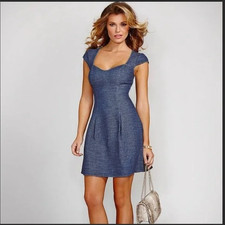 NWT Guess Blue Jeans Fit And Flare Sweetheart Dress Size 2 Gold Sparkle, NEW