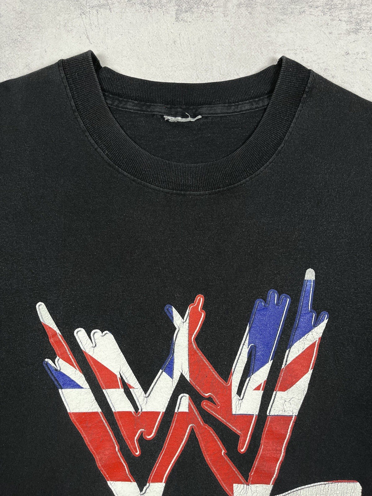 Vintage Wrestlemania WWE Big Logo Short Sleeve T Shirt 00’s Size XL Faded Black image 3