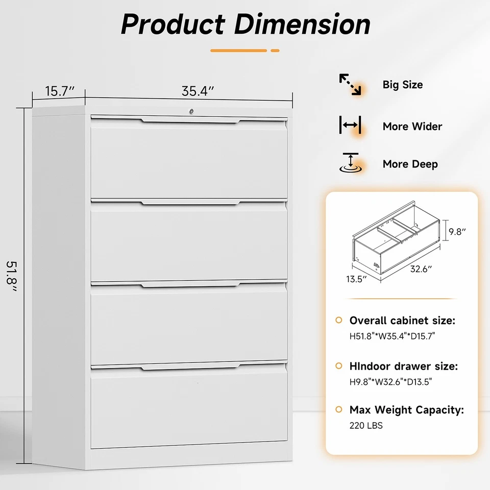 Archivador lateral de metal con 4 cajones archivador de metal archivador de metal con cerradura para el hogar Foto 2 de 4