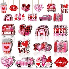 36 Pcs Valentine's Day Wooden Hanging Ornaments Valentines Tree Decorations P...