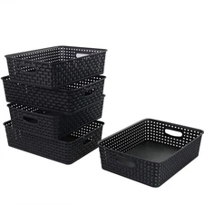 5 Packs Plastic Paper Storage Basket Tray for Office, Black