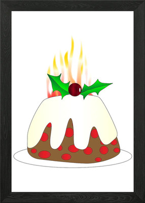 Burning Christmas Pudding Framed Wall Art Poster Canvas Print Picture