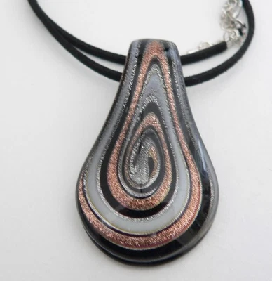 BEZAUBERNDER Lampwork Anhänger Tropfen schwarz silber Kupfe Band 317h - Bild 1 von 4