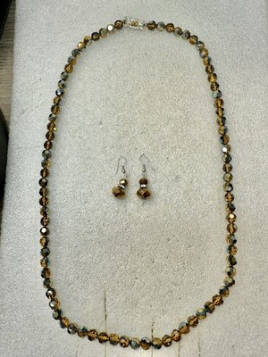 Vtg 1950s Amber AURORA BOREALIS 26  Necklace & Earring Set 