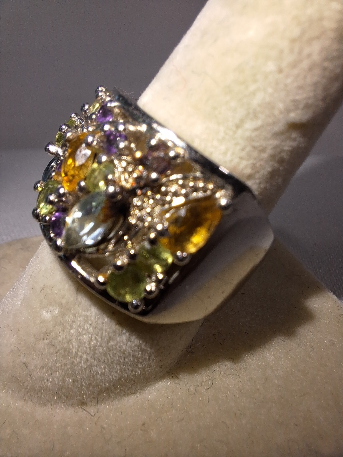 925 Silver Multi Gemstone Ring Size 7 - image 5