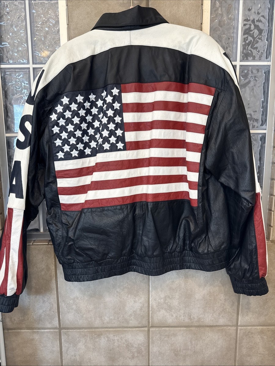 Vintage USA Flag Leather Mens Jacket, 2XL, Olympics | eBay