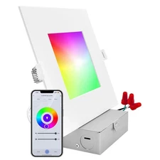 LUXRITE 6 Inch Square Smart LED Recessed Lighting, LR22748, RGBW, 13W, WiFi App