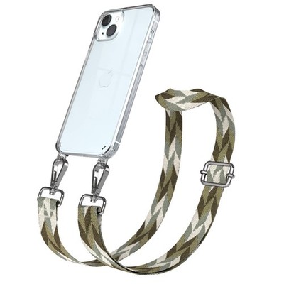 Silikon Hülle mit Band für Apple iPhone 15 Plus Cover Kette Grün Mix - Silber