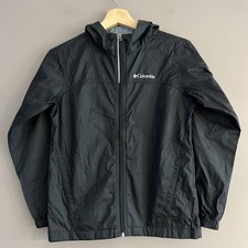 Columbia Boy's Black Hooded Shell Rain Windbreaker Jacket Travel Black M 10/12 