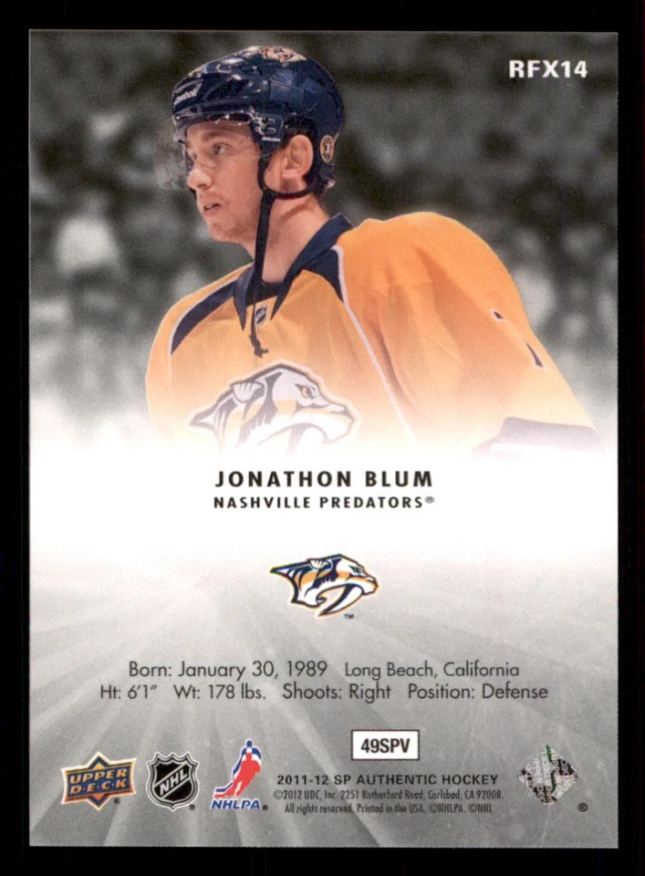 2011-12 SP Authentic Holoview FX #RFX14 Jonathon Blum - Image 2 of 2