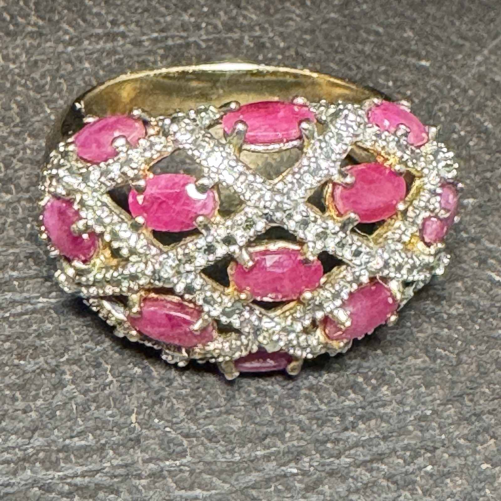 Sterling Silver Ruby Cluster Gold Tone Ring Size 9 - image 1