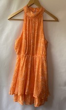 Sienna Sky Orange Floral Halter Neck Dress Sleeveless Layered Mini Sz S