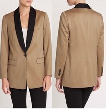 Equipment Quincy 100 Wool Tuxedo Blazer Camel Black NWOT Size 6 MSRP 495