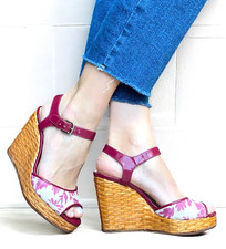 DOLCE & GABBANA Pink & Beige Canvas, Patent Leather & Wicker Wedge Sandals, 38