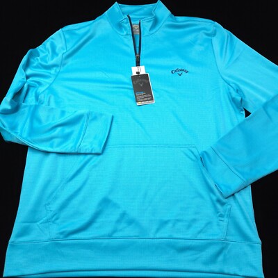 NEW! CALLAWAY GOLF 1/4 ZIP SWEATER -L- AQUA BLUE POLY PERFORMANCE STRETCH LISLE