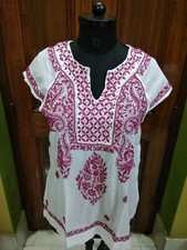 S 38" SLEEVELESS 100 COTTON TUNIC ETHNIC CHIKAN EMBROIDERY HANDMADE KURTI TOP