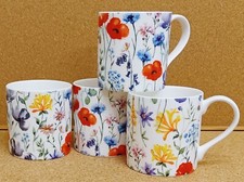 Wildflowers Meadow Mugs Set of 4 Bone China Large Balmoral 14oz 400 ml Cups UK