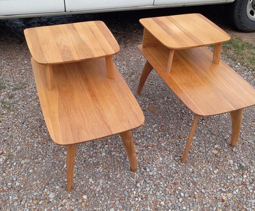 Mid Century Oak Step End Table / Side Table (1 Table) (SET-90)