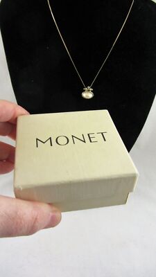 Vintage Monet Kunstperle Anhänger 9ct Gold Kette und Ohrringe in Box zeitgenössisch