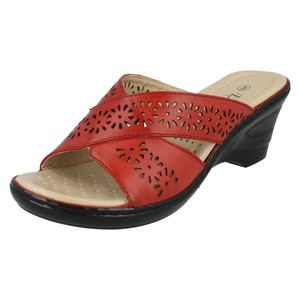 Eaze F3R104S Ladies Red Mule Sandals With Wedge Heel (R3B) | eBay