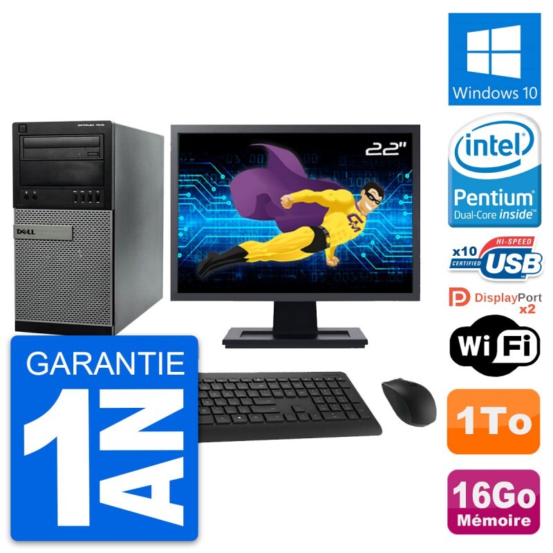 PC DELL Optiplex 7010 Tour – Intel Pentium G2020, 16Go RAM, 1To, Windows 10, WiFi – Reconditionné
