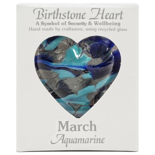 Piedra de nacimiento Milford March vidrio aguamarina corazón azul hecho a mano recuerdo colgante - Imagen 3 de 3