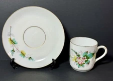 ANTIQUE Chas Field CF HAVILAND LIMOGES Aesthetic Floral & Gold Demi Cup & Saucer