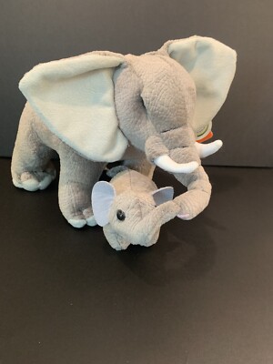 NEW Wild Republic Mother & Baby Elephant With Tags Trunk Up 15'' long