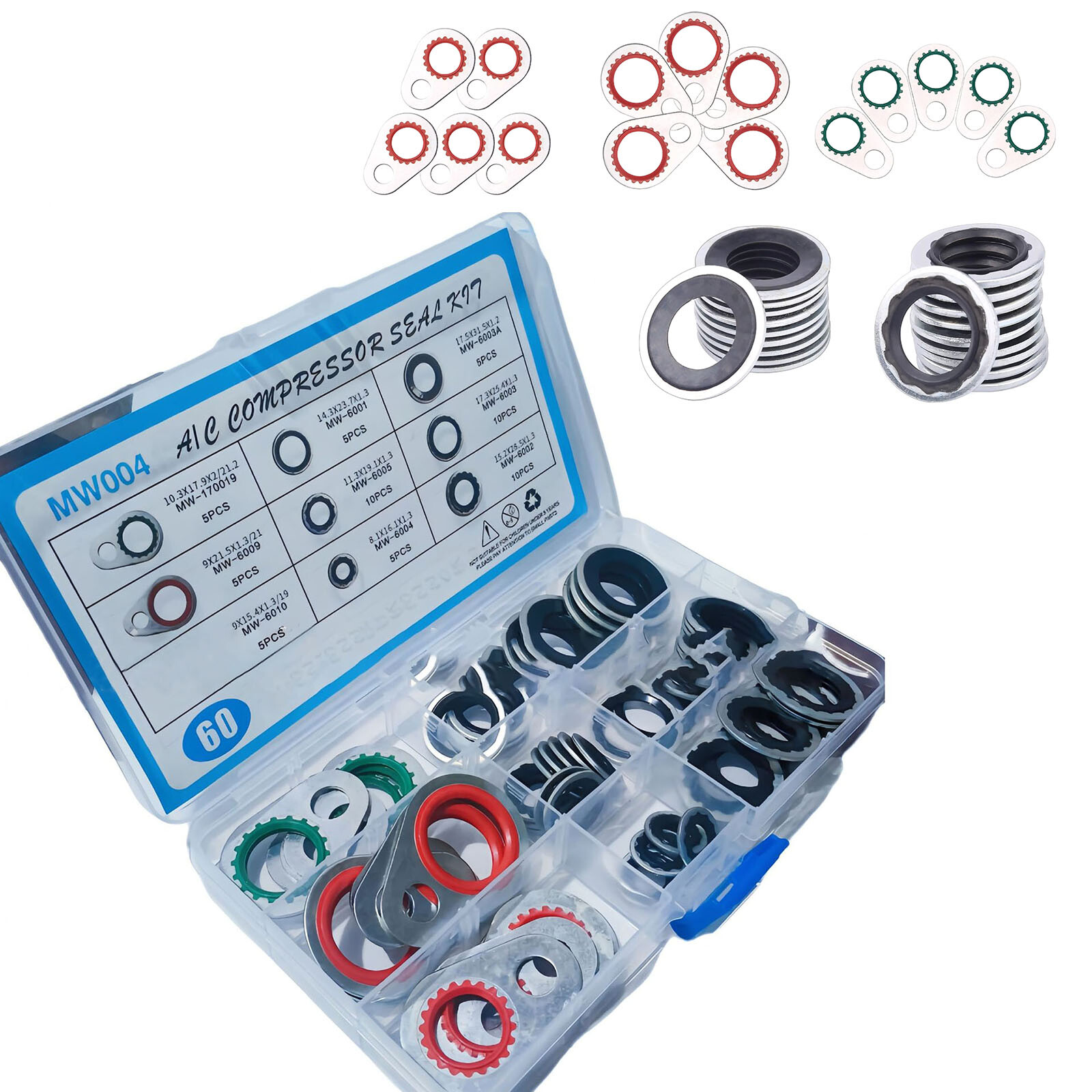 60Pcs/Box 9 Sizes Air Conditioning System Compressor Gasket Seals Washer Kits