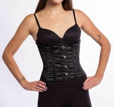 GUC 305 Authentic Black Satin 20" Underbust Corset Steel Boned