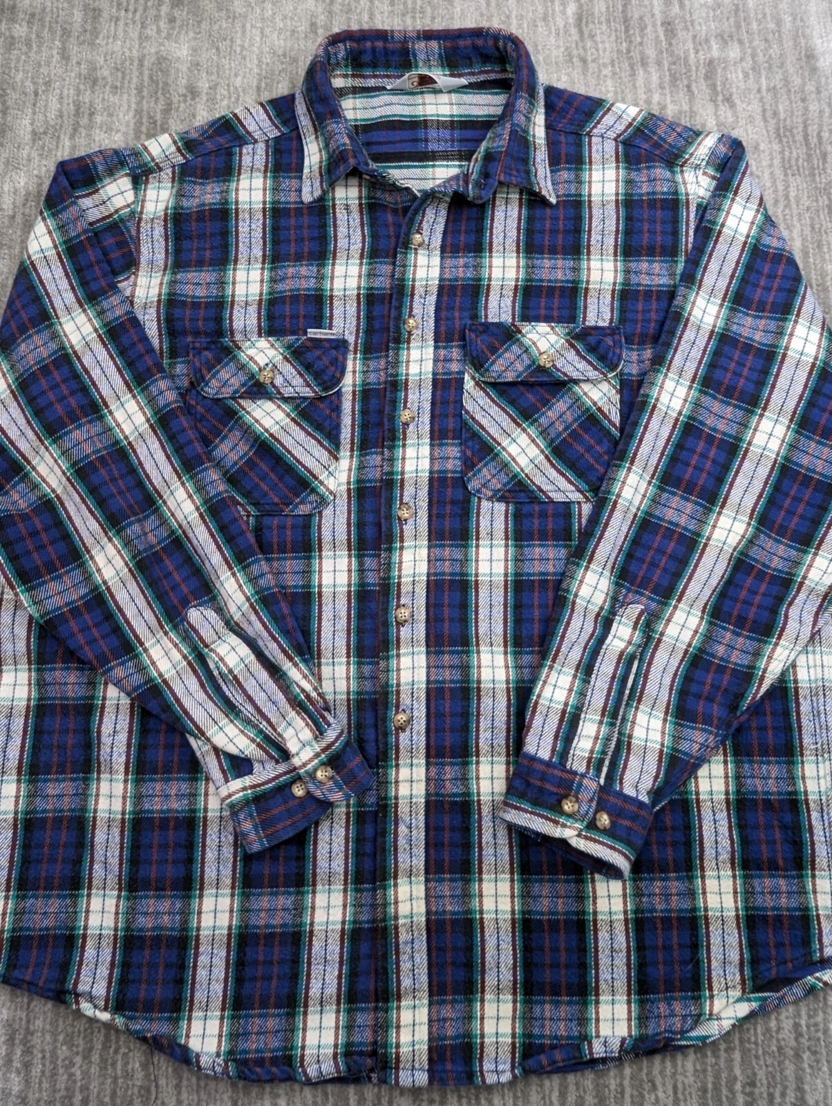 Vintage Carhartt Rugged Outdoor Wear Flannel Plaid Shirt Mens 2XL Made in USA
