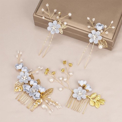 4pcs/set Handmade Fairy Flowers Hair Comb Hair Pins Rhinestone Bridal Headwear - Picture 24 of 25