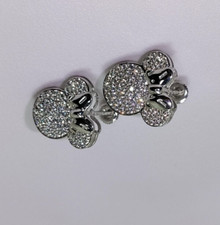 Orecchino Topolino a grappolo di diamanti simulati tondo placcato oro bianco 14 carati