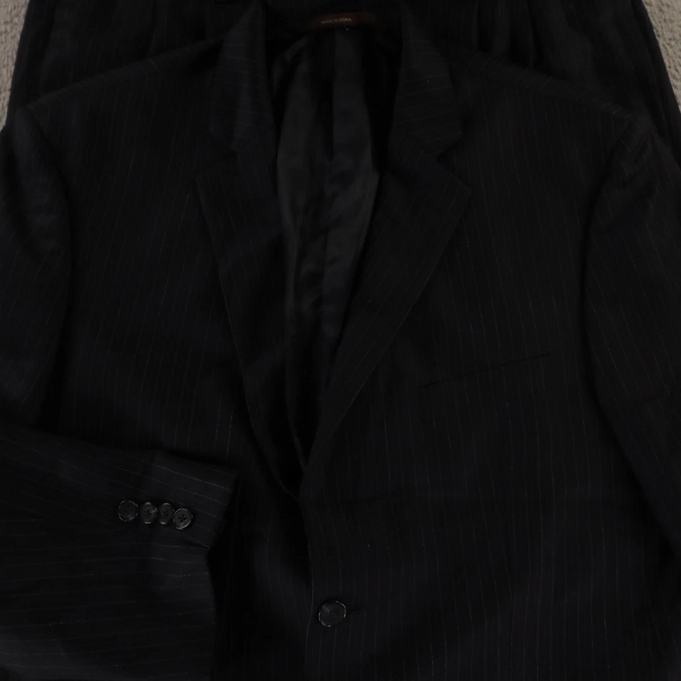 Chalk Stripe Suit M Blue 100% Wool Cashmere Twill Pleated 42S 38x26 - Image 2 of 4