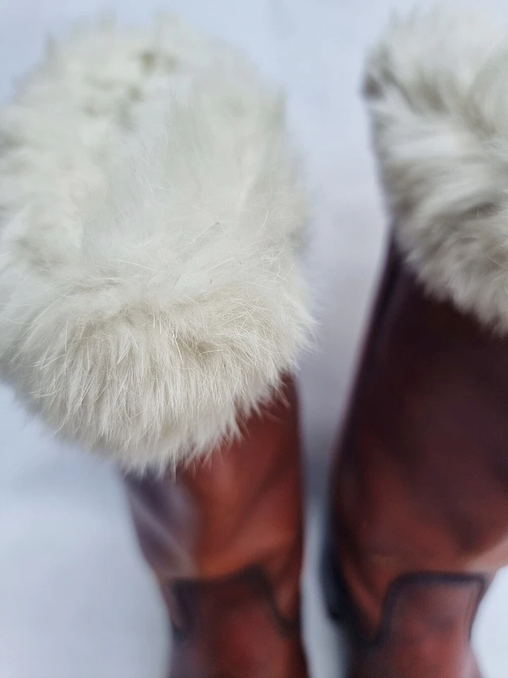 Vintage LEATHER COWBOY BOOTS 41 7 8 Fur Lined Western Cowgirl Hippie Festival - Image 4 of 4