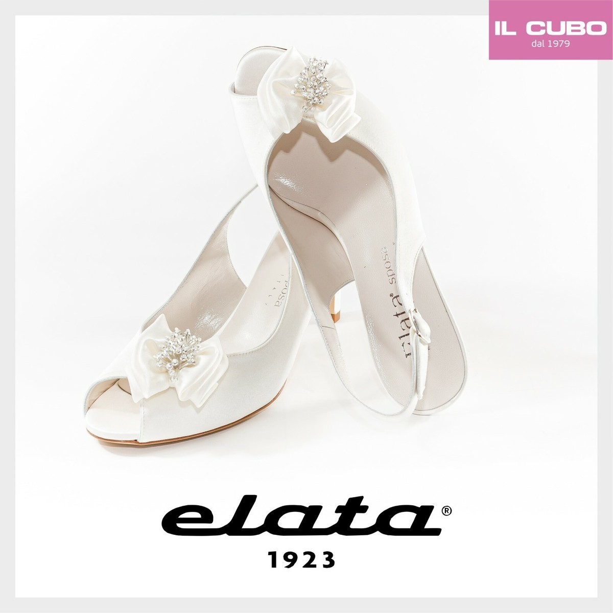ELATA SANDALO SCARPA SPOSA SETA COLORE BIANCO CON ACCESSORIOTACCO