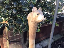 Wooden Hiking/Walking Stick Carved Bears Head Handle With A Leather Wrist Strap