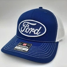 Richardson 112 Trucker Ford Embroidered Patch Cap Hat Snapback Blue White Mesh
