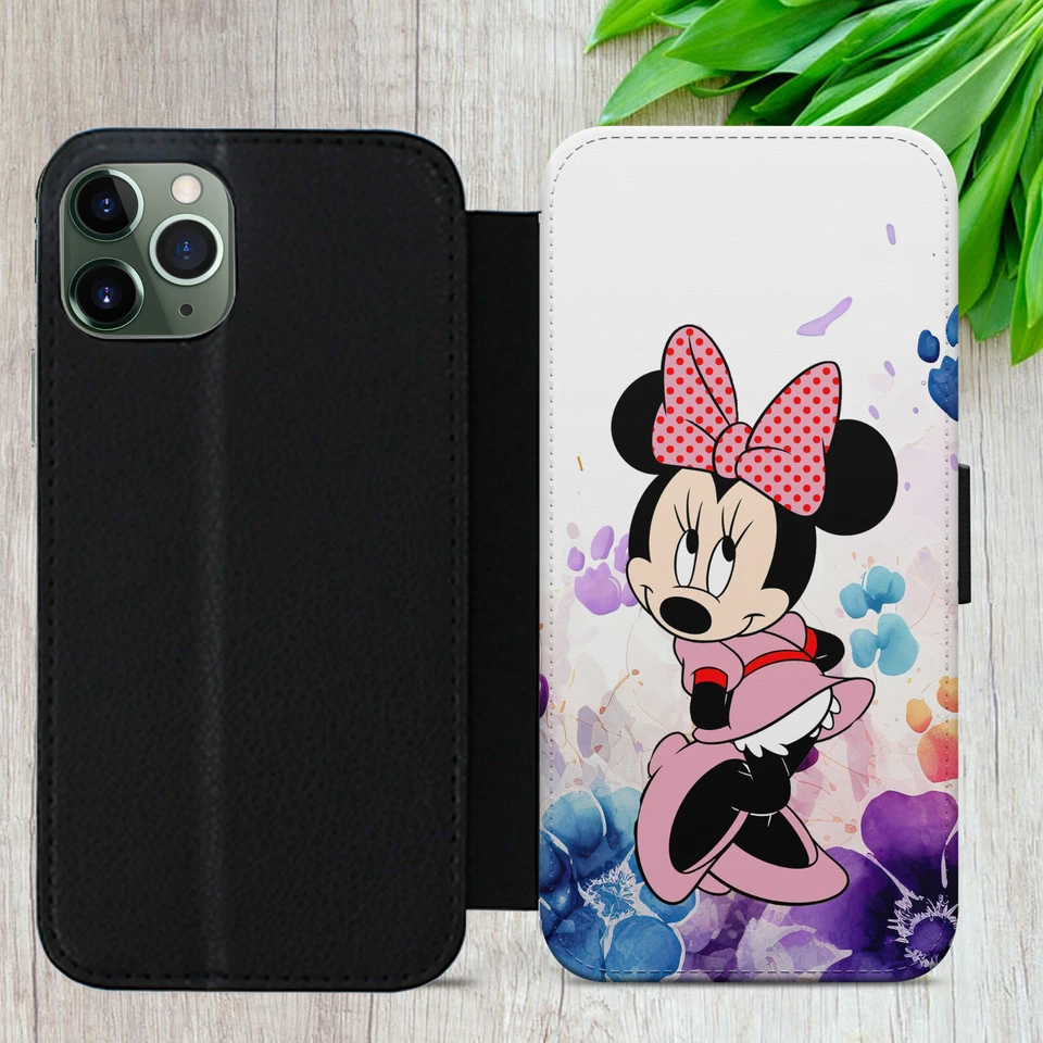 MINNIE MOUSE FLIP FOR IPHONE SAMSUNG GOOGLE WATER COLOUR WALLET PHONE CASE COVER - Image 3 of 4
