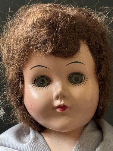 Vintage Hard Plastic Doll, Brown Hair With Lavender Dress 10” - Picture 2 of 7