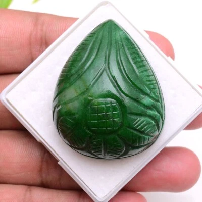 237 Cts Natural Emerald Gorgeous Stunning Green Pear Hand Carving Loose Gemstone - Image 1 of 4