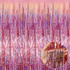 4 Pack Rose Gold Foil Fringe Curtains 3.28x8.2ft Wedding Birthday Backdrop