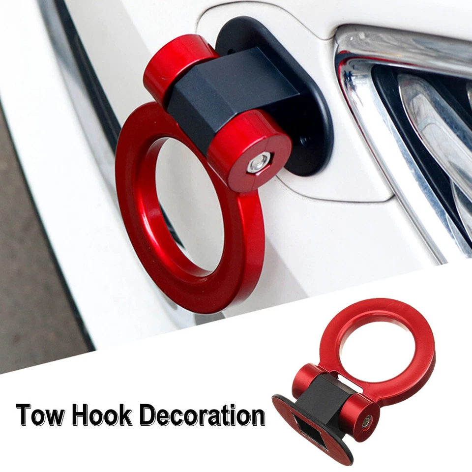 Universal Car Accessories Ring Track Racing Style Red Tow Hook Look Decoration Foto 3 de 4