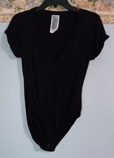 Free People Me Oh My Deep V Stretch Black Small Minimalist Going Out Bodysuit
