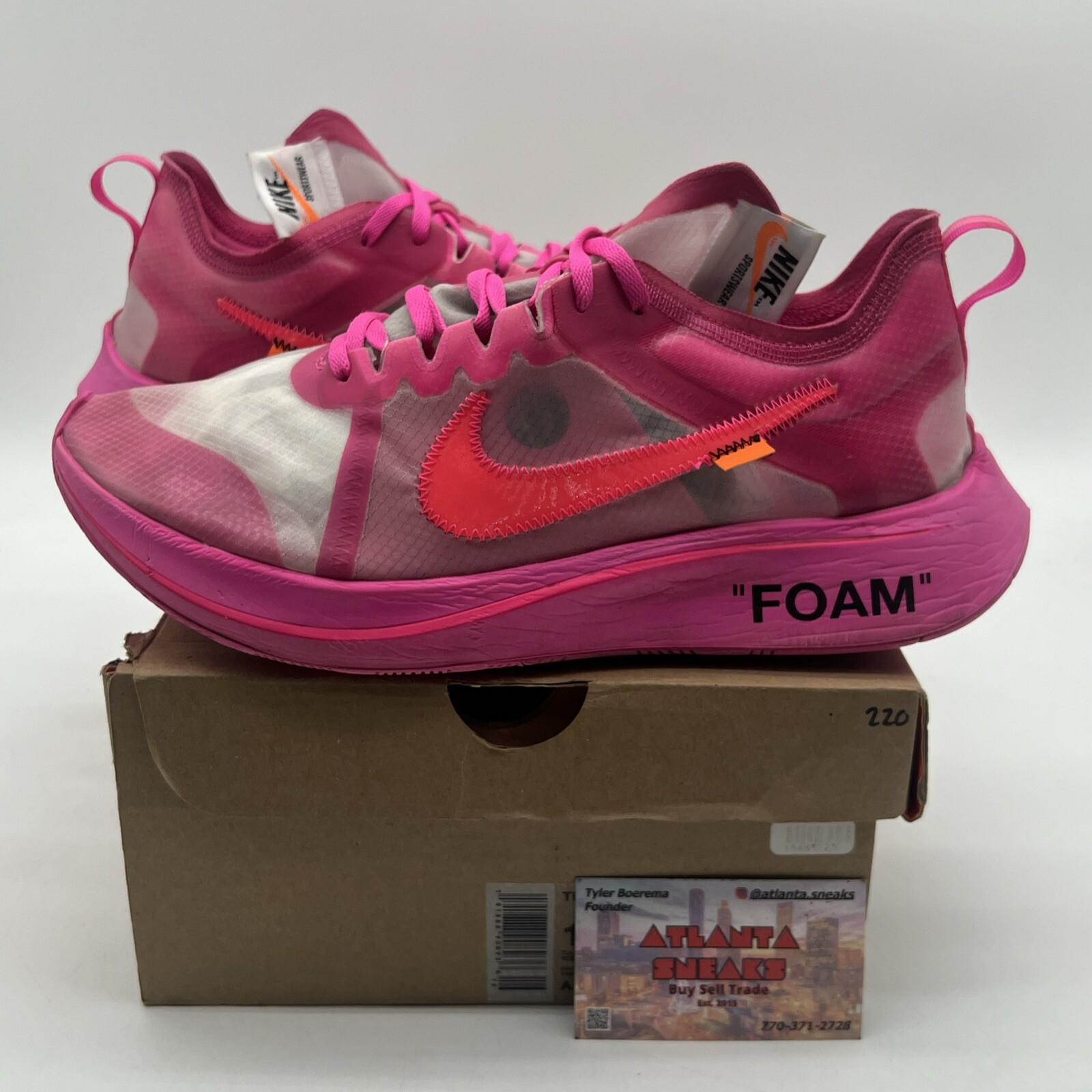 OFF WHITE X NIKE Taglia 11 Nike Off White x Zoom Fly SP Tulip rosa arancione nero (AJ4588 600)